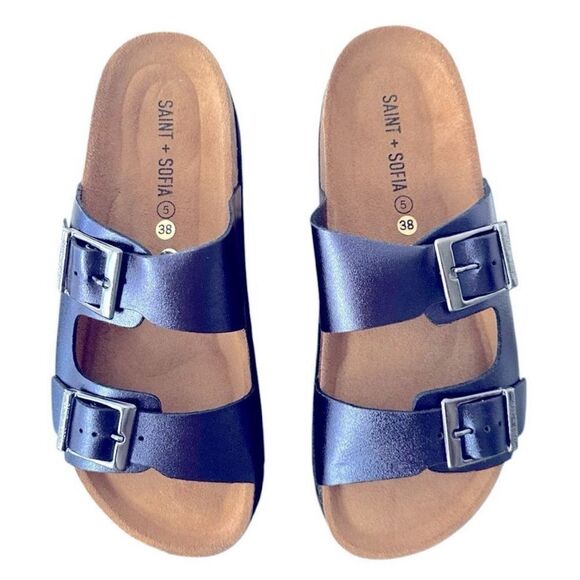 Saint + Sofia Sutton Slide double Strap Sandals Metallic Indigo Women’s Size 7 - Picture 2 of 10